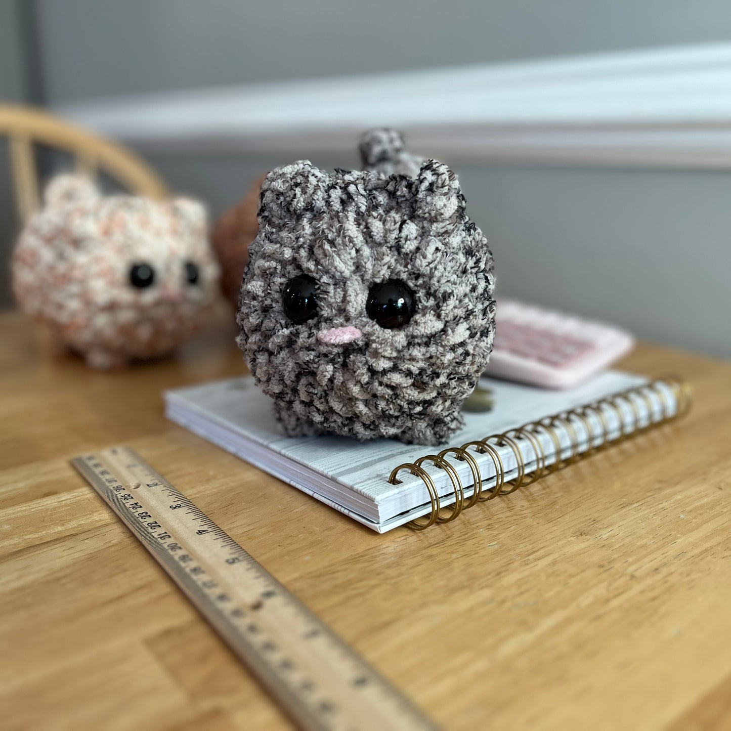 Kitty Cat Crochet Plushie Dark Gray Textures