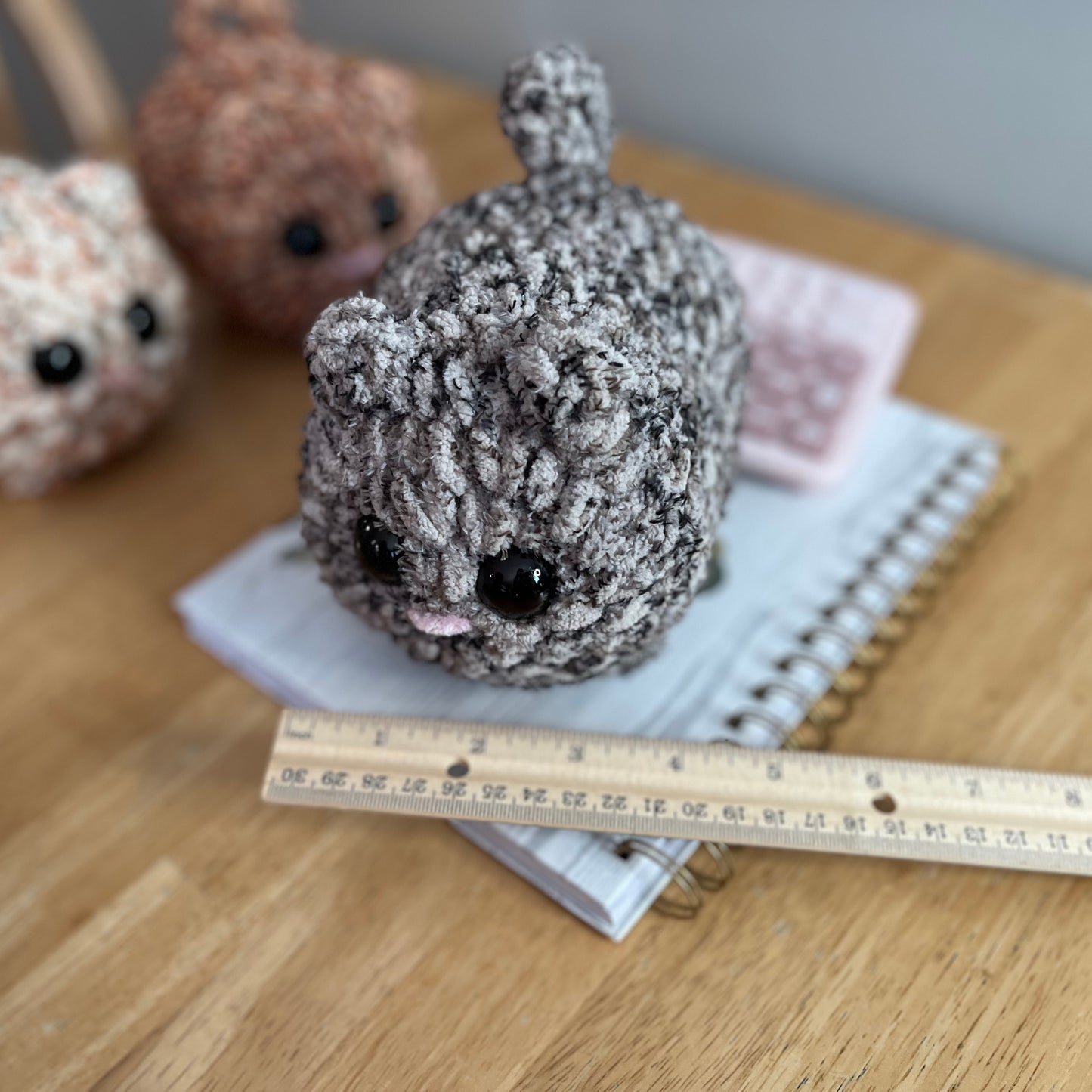 Kitty Cat Crochet Plushie Dark Gray Textures